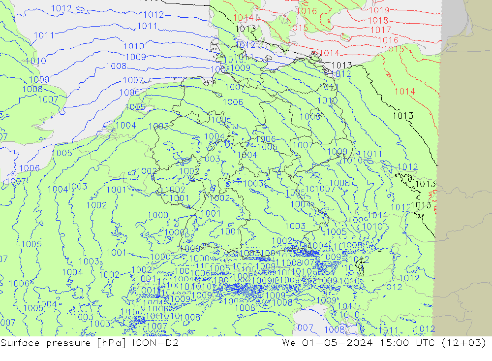 Luchtdruk (Grond) ICON-D2 wo 01.05.2024 15 UTC