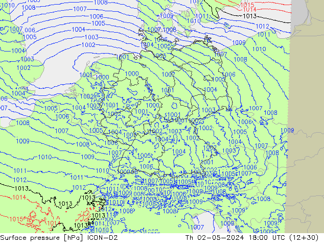 ciśnienie ICON-D2 czw. 02.05.2024 18 UTC