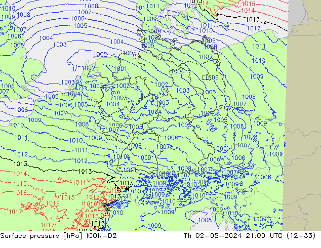 приземное давление ICON-D2 чт 02.05.2024 21 UTC