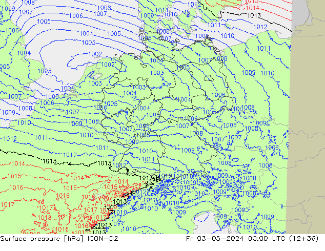 Atmosférický tlak ICON-D2 Pá 03.05.2024 00 UTC