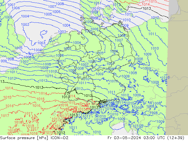 приземное давление ICON-D2 пт 03.05.2024 03 UTC