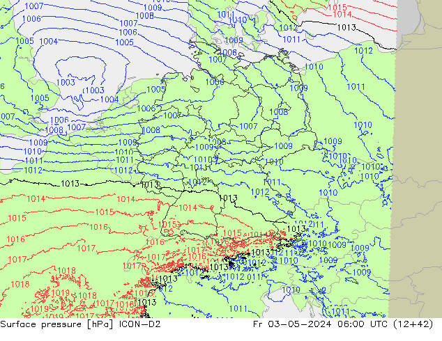 Bodendruck ICON-D2 Fr 03.05.2024 06 UTC