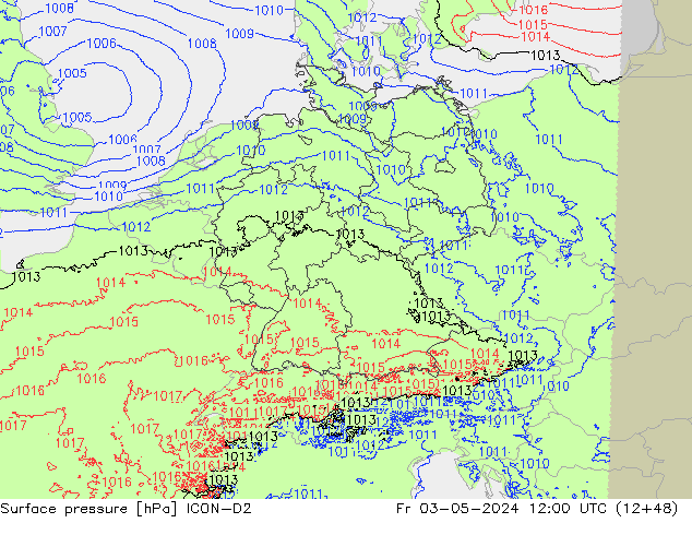 Surface pressure ICON-D2 Fr 03.05.2024 12 UTC