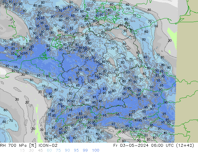 RH 700 hPa ICON-D2 Fr 03.05.2024 06 UTC