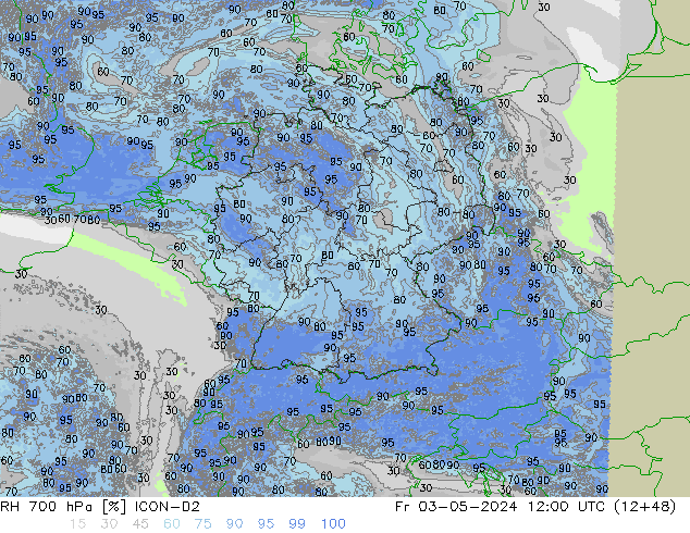 RH 700 гПа ICON-D2 пт 03.05.2024 12 UTC