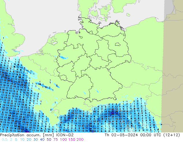 Precipitation accum. ICON-D2 Th 02.05.2024 00 UTC