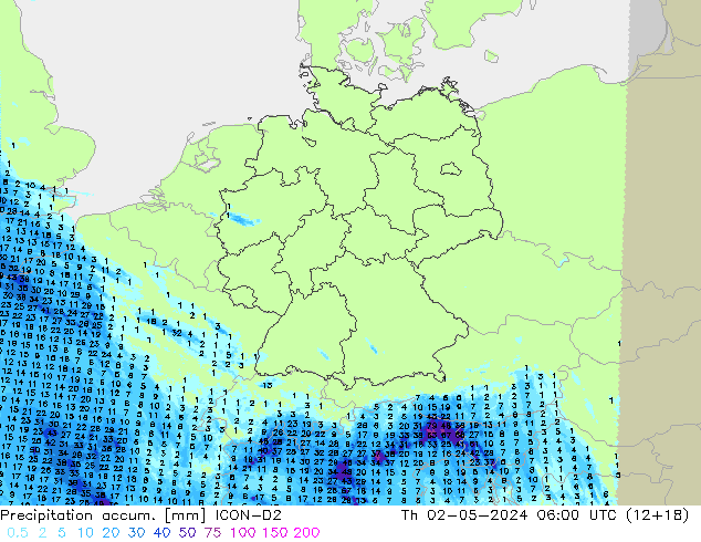 Precipitation accum. ICON-D2 Qui 02.05.2024 06 UTC