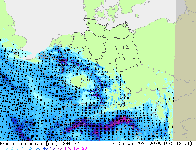 Precipitation accum. ICON-D2 ven 03.05.2024 00 UTC