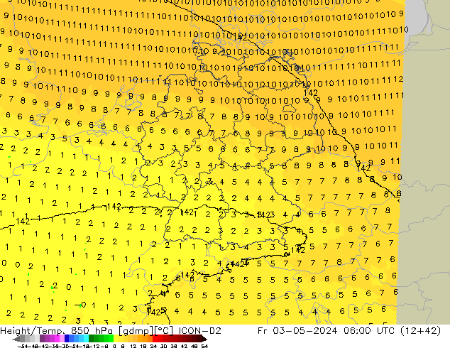 Height/Temp. 850 hPa ICON-D2 Pá 03.05.2024 06 UTC