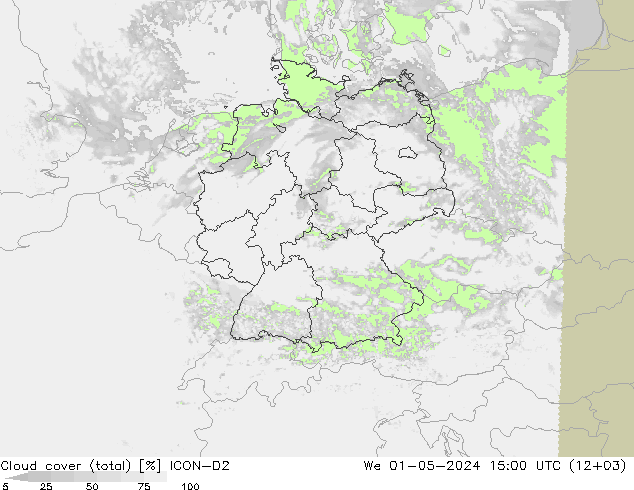 zachmurzenie (suma) ICON-D2 śro. 01.05.2024 15 UTC