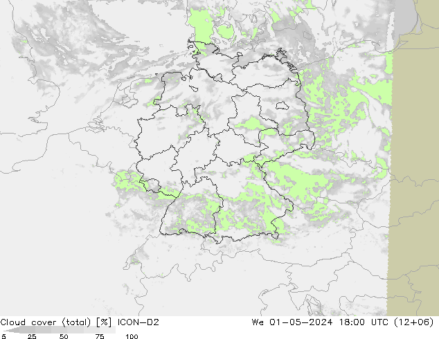 Cloud cover (total) ICON-D2 St 01.05.2024 18 UTC