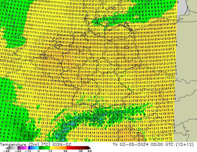 Temperature (2m) ICON-D2 Th 02.05.2024 00 UTC