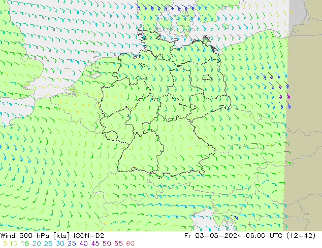 Wind 500 hPa ICON-D2 Fr 03.05.2024 06 UTC