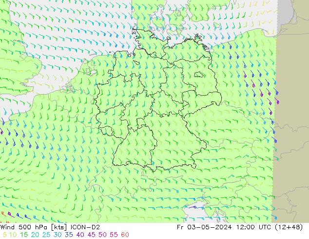 Wind 500 hPa ICON-D2 Fr 03.05.2024 12 UTC