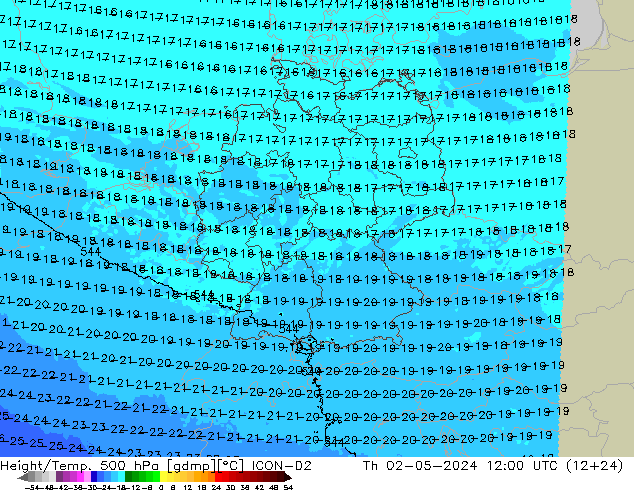 Height/Temp. 500 hPa ICON-D2 czw. 02.05.2024 12 UTC