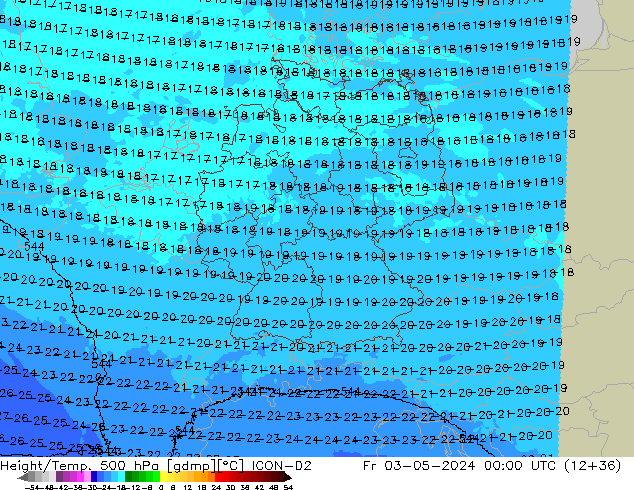 Height/Temp. 500 hPa ICON-D2 Fr 03.05.2024 00 UTC