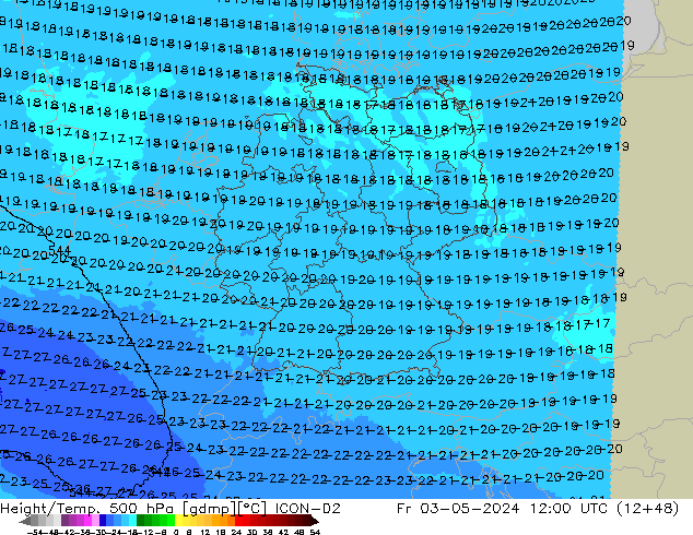 Géop./Temp. 500 hPa ICON-D2 ven 03.05.2024 12 UTC