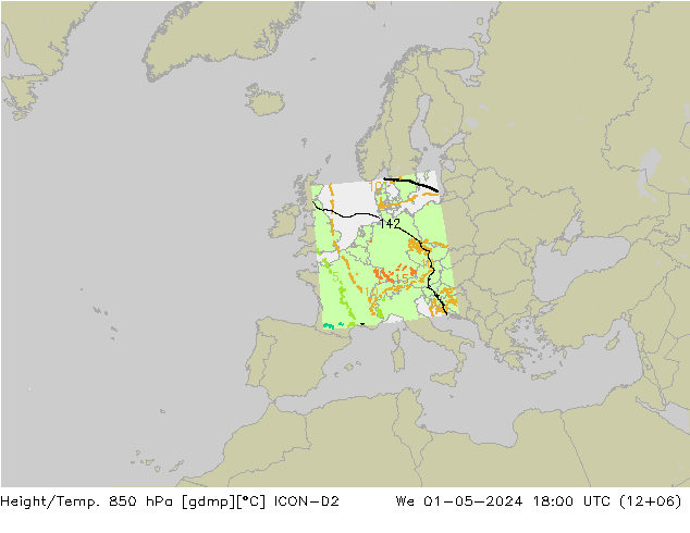 Height/Temp. 850 hPa ICON-D2 We 01.05.2024 18 UTC