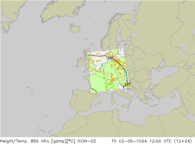 Height/Temp. 850 hPa ICON-D2 Do 02.05.2024 12 UTC