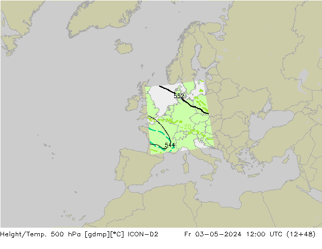 Height/Temp. 500 hPa ICON-D2 Fr 03.05.2024 12 UTC