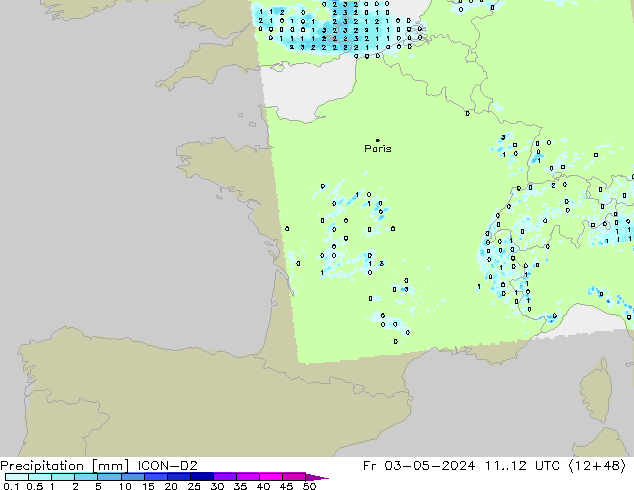 Neerslag ICON-D2 vr 03.05.2024 12 UTC