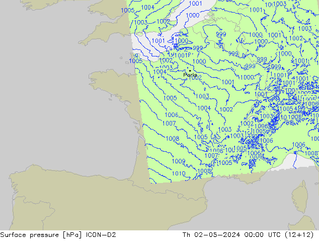 Yer basıncı ICON-D2 Per 02.05.2024 00 UTC