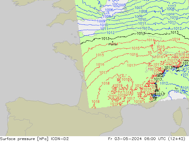 Surface pressure ICON-D2 Fr 03.05.2024 06 UTC