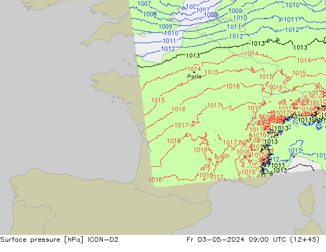 Surface pressure ICON-D2 Fr 03.05.2024 09 UTC