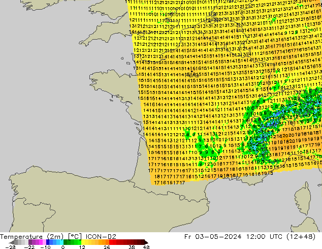 température (2m) ICON-D2 ven 03.05.2024 12 UTC