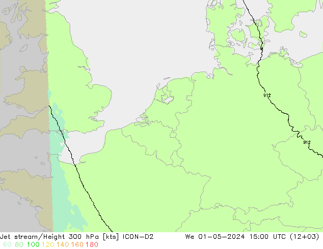 Jet stream/Height 300 hPa ICON-D2 We 01.05.2024 15 UTC