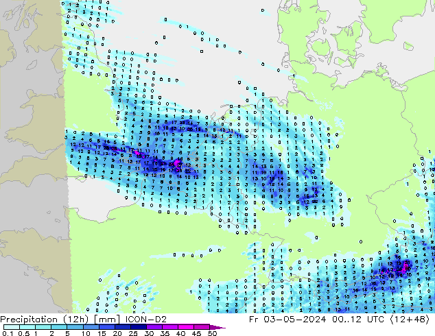 Nied. akkumuliert (12Std) ICON-D2 Fr 03.05.2024 12 UTC