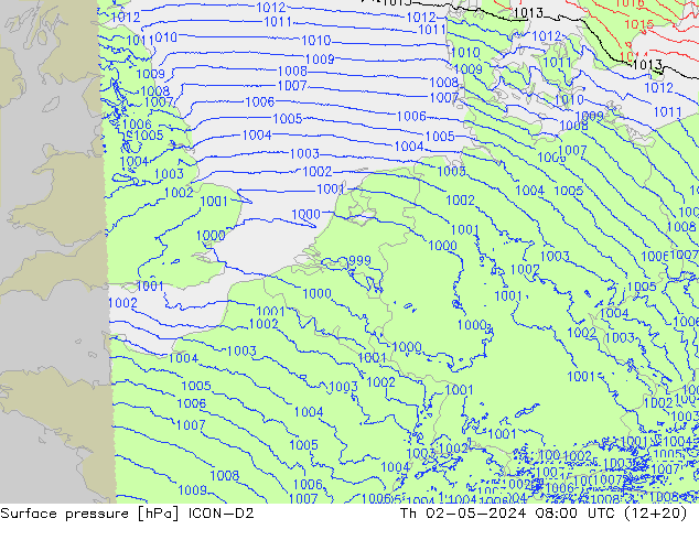 приземное давление ICON-D2 чт 02.05.2024 08 UTC