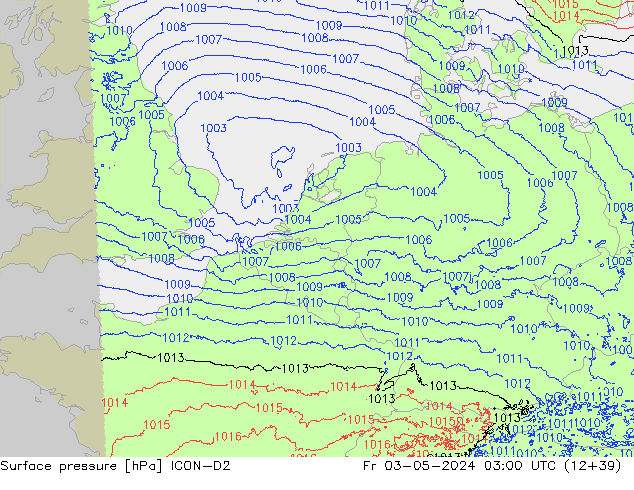 Surface pressure ICON-D2 Fr 03.05.2024 03 UTC