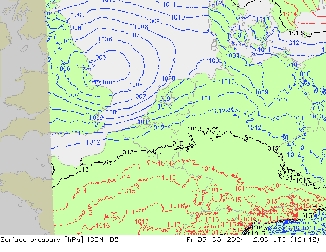 Surface pressure ICON-D2 Fr 03.05.2024 12 UTC