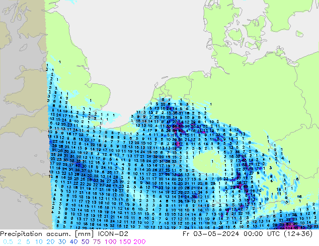 Precipitation accum. ICON-D2 Fr 03.05.2024 00 UTC