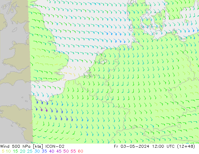 Wind 500 hPa ICON-D2 Fr 03.05.2024 12 UTC