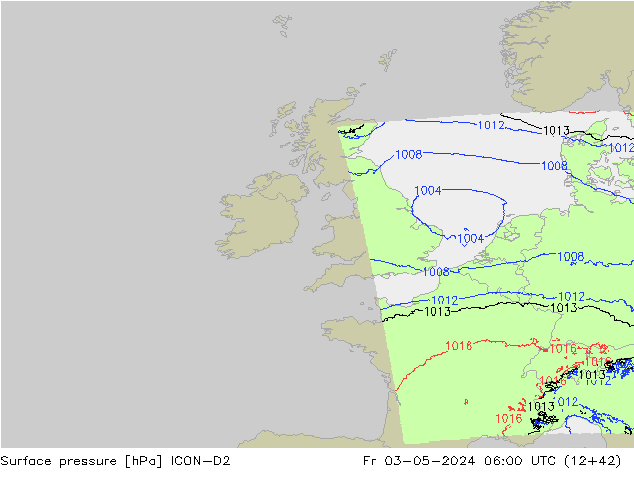 Surface pressure ICON-D2 Fr 03.05.2024 06 UTC