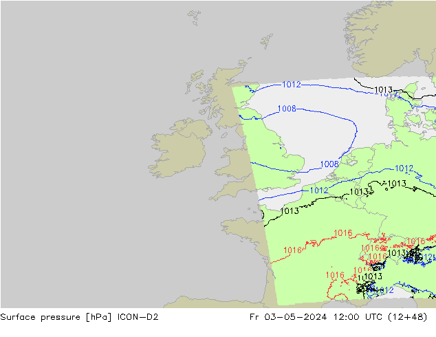 Luchtdruk (Grond) ICON-D2 vr 03.05.2024 12 UTC