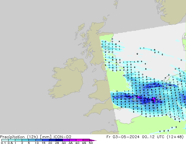 Precipitation (12h) ICON-D2 Fr 03.05.2024 12 UTC