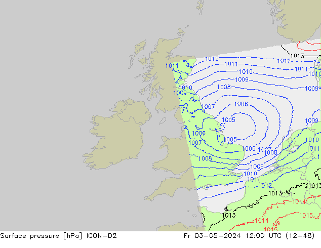 Surface pressure ICON-D2 Fr 03.05.2024 12 UTC