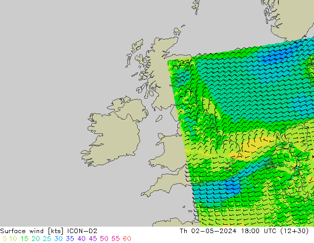 Surface wind ICON-D2 Th 02.05.2024 18 UTC