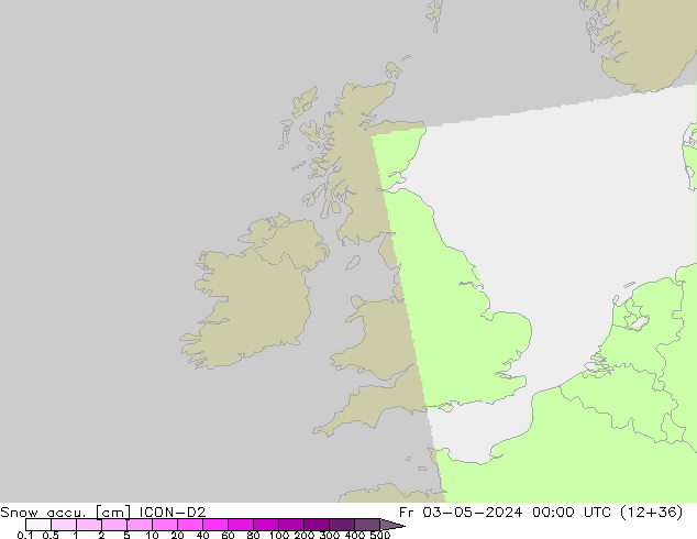 Totale sneeuw ICON-D2 vr 03.05.2024 00 UTC