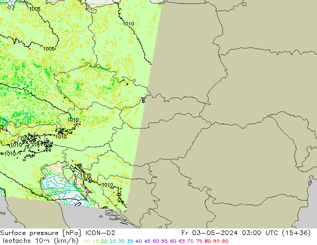 Eşrüzgar Hızları (km/sa) ICON-D2 Cu 03.05.2024 03 UTC