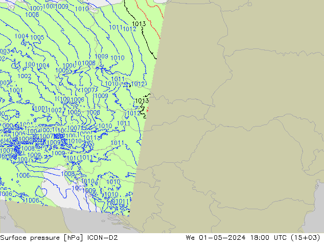 Surface pressure ICON-D2 We 01.05.2024 18 UTC