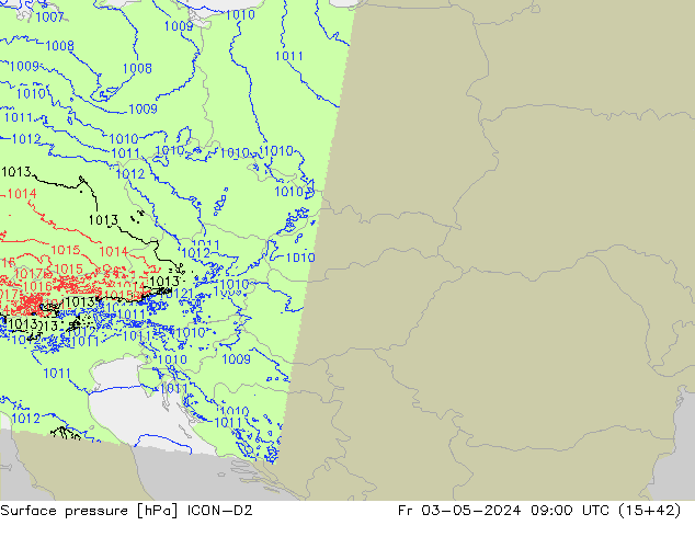 Surface pressure ICON-D2 Fr 03.05.2024 09 UTC