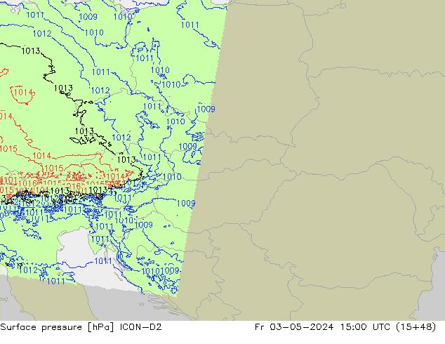 Surface pressure ICON-D2 Fr 03.05.2024 15 UTC