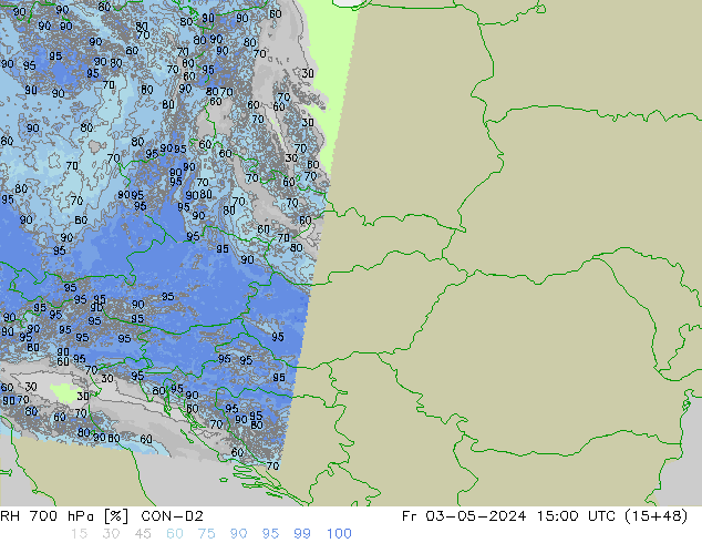 Humidité rel. 700 hPa ICON-D2 ven 03.05.2024 15 UTC