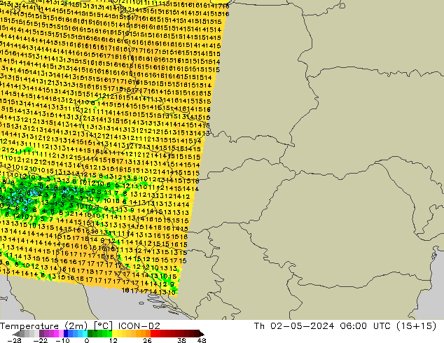 Temperature (2m) ICON-D2 Th 02.05.2024 06 UTC