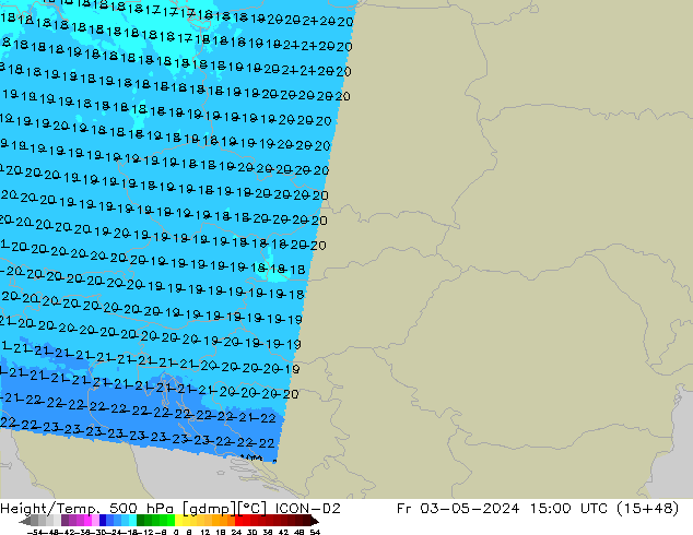 Height/Temp. 500 hPa ICON-D2 Fr 03.05.2024 15 UTC