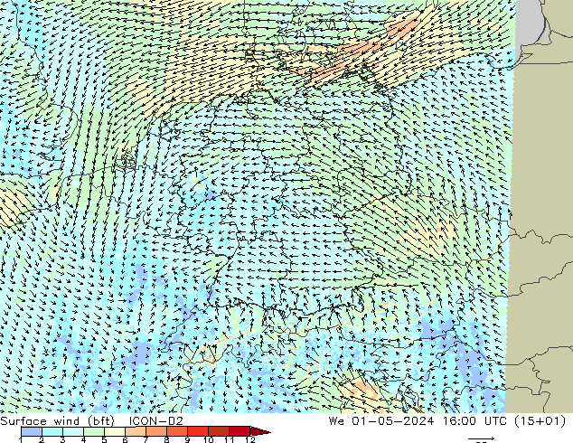 Rüzgar 10 m (bft) ICON-D2 Çar 01.05.2024 16 UTC